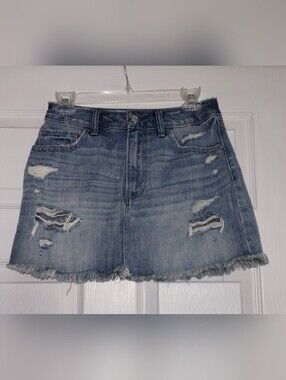 Abercrombie & Fitch Distressed Light Blue Denim Mini Skirt